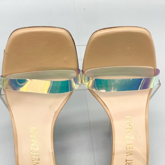 Stuart Weitzman Womens 8.5 Nudistlucite Clear Wedge Sandals Iridescent Strap - Picture 8 of 12